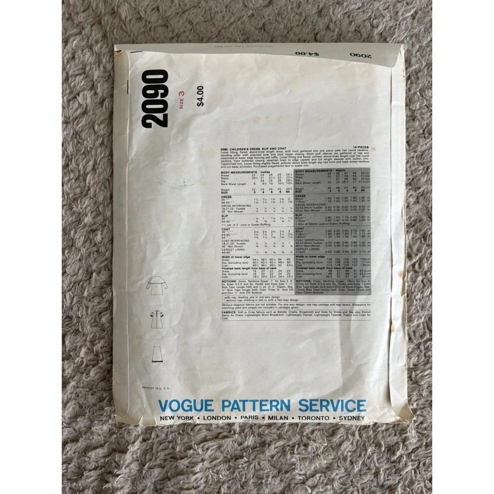 Vintage 70's 80's Little Vogue Patterns for Girls Various Sizes 2,3,4 Lot Of 3